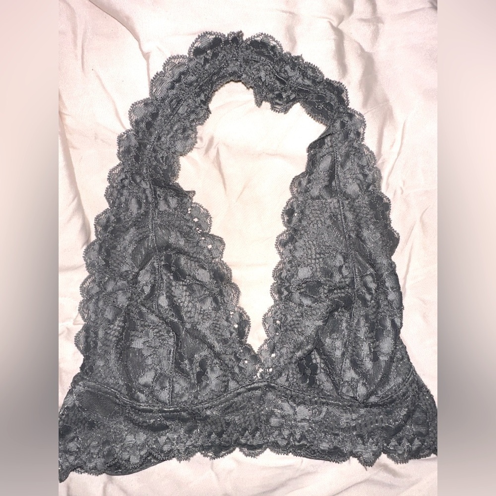 Intimately Free People grey floral lace halter bralette XS feminine lingerie